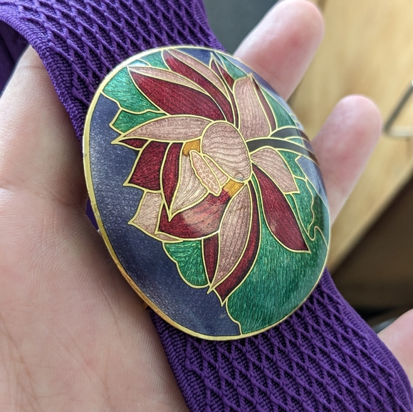 VTG LRG CLOISONNE BUCKLE BRIGHT PURPLE STRETCH BELT - Picture 11 of 15